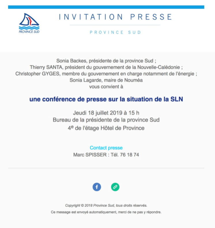 Invitation presse : Conférence sur la situation de la SLN