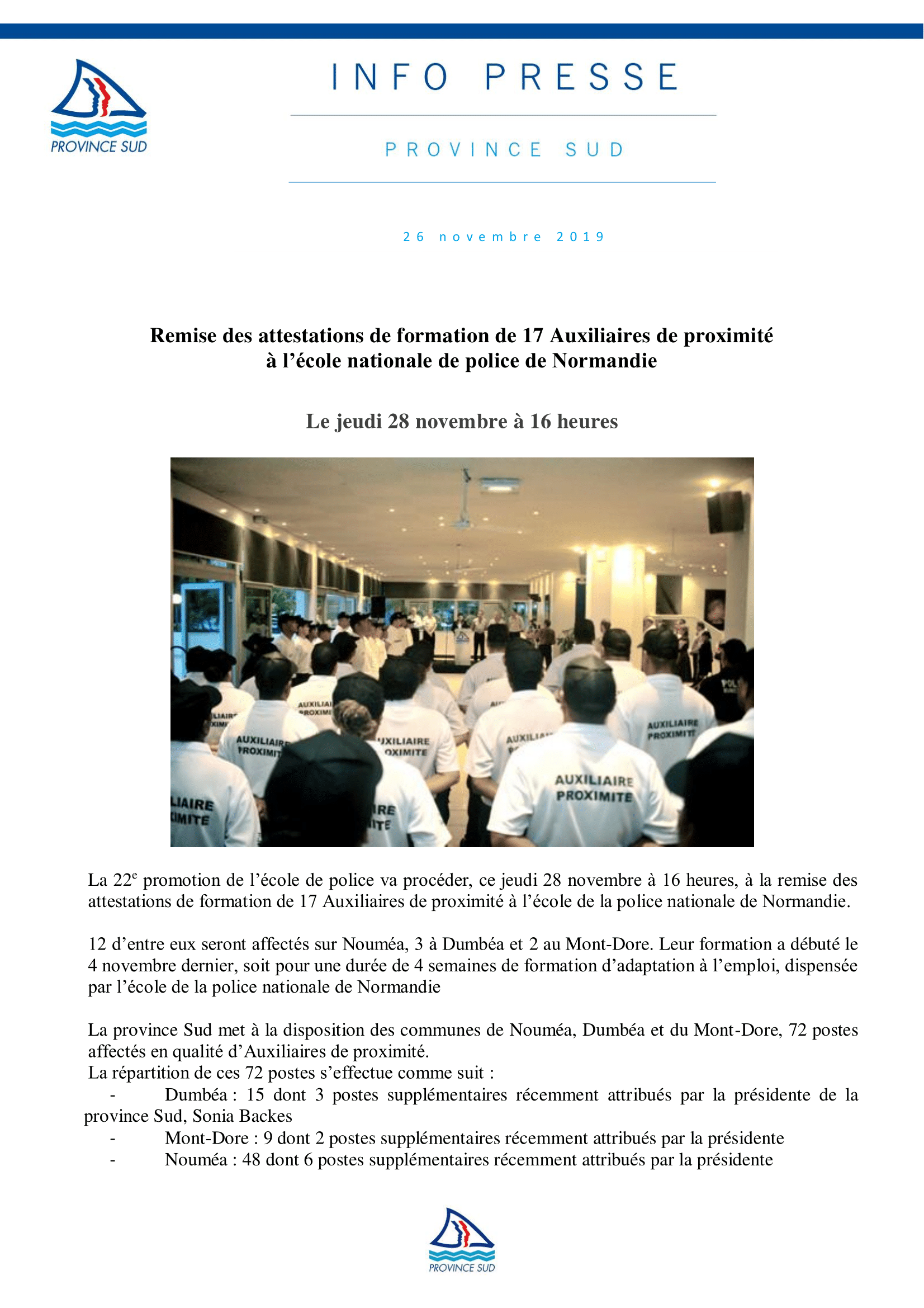  Remise des attestations de formation de 17 Auxiliaires de proximité à l’école nationale de police de Normandie