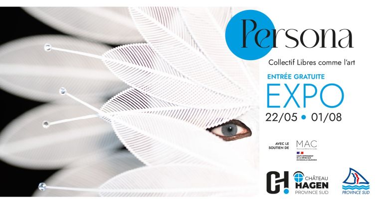 Promotional banner for Persona Expo with white feathers, blue circle logo, and event dates (22/05–01/08) on the right side.