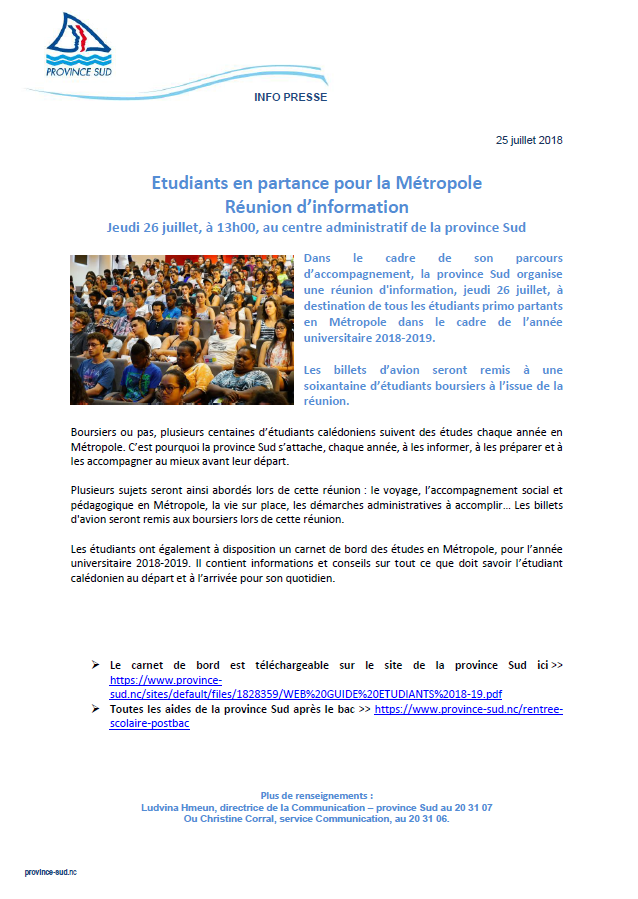 Etudiants en partance pour la Métropole Réunion d’information