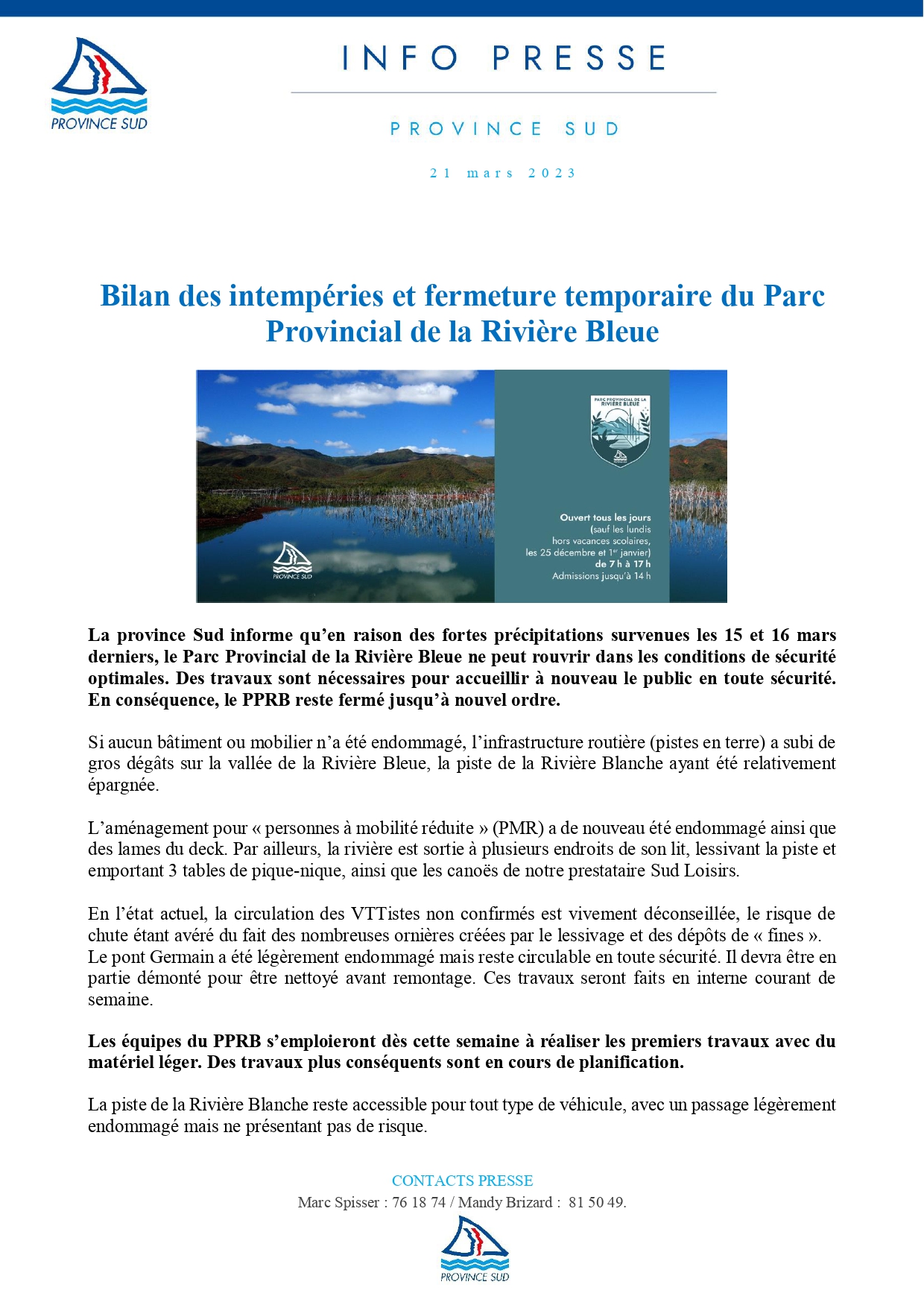 21/03/2023 Bilan des intempéries et fermeture temporaire du Parc
