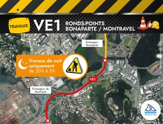 ' TRAVAUX Travaux de nuit uniquement de 20h à 5h Echangeur de Montravel RONDS-POINTS BONAPARTE / MONTRAVEL VEI
