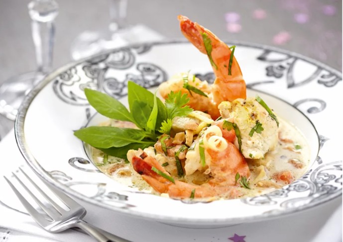 Blanquette exotique de poulet et crevette