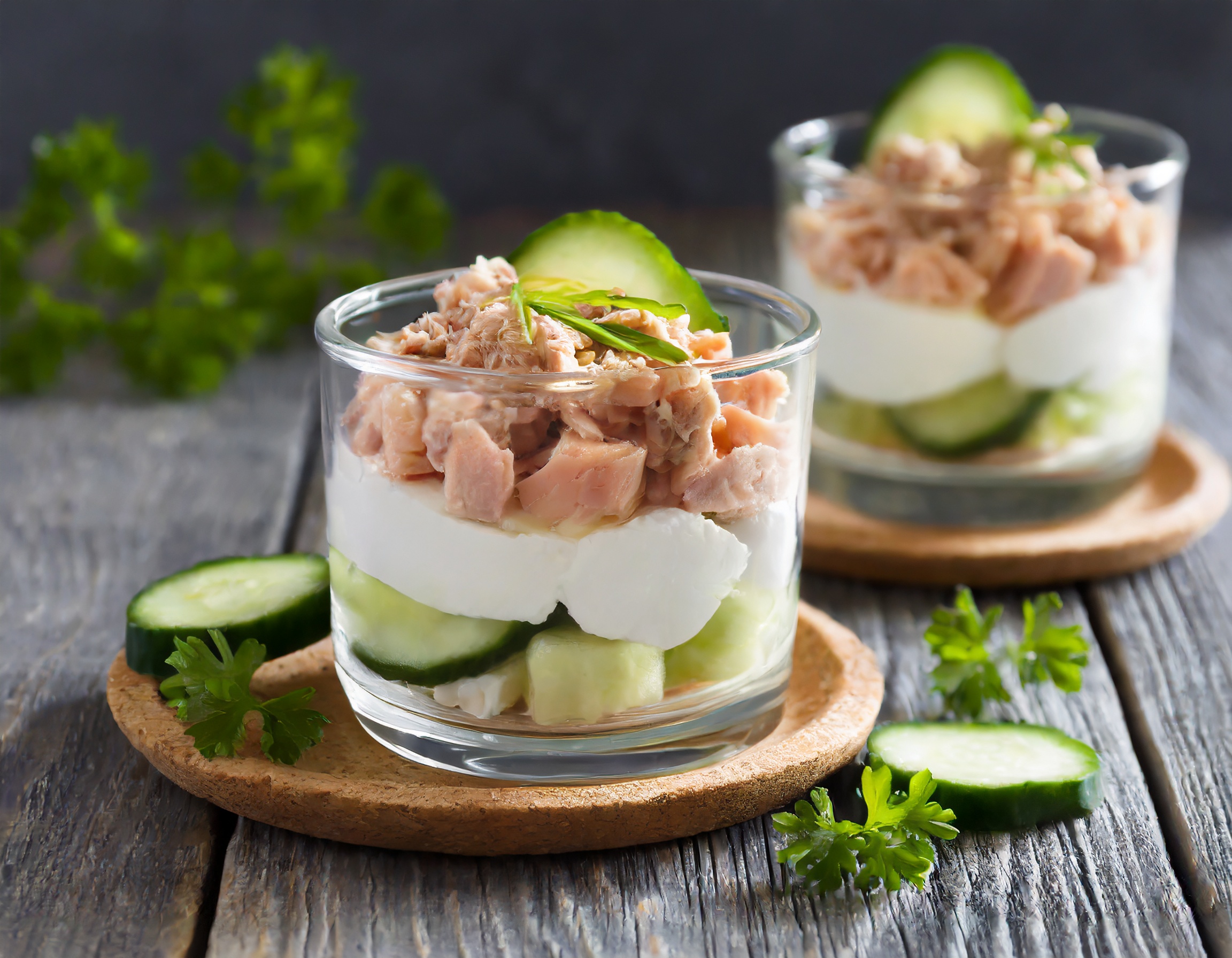Verrines de concombre au thon