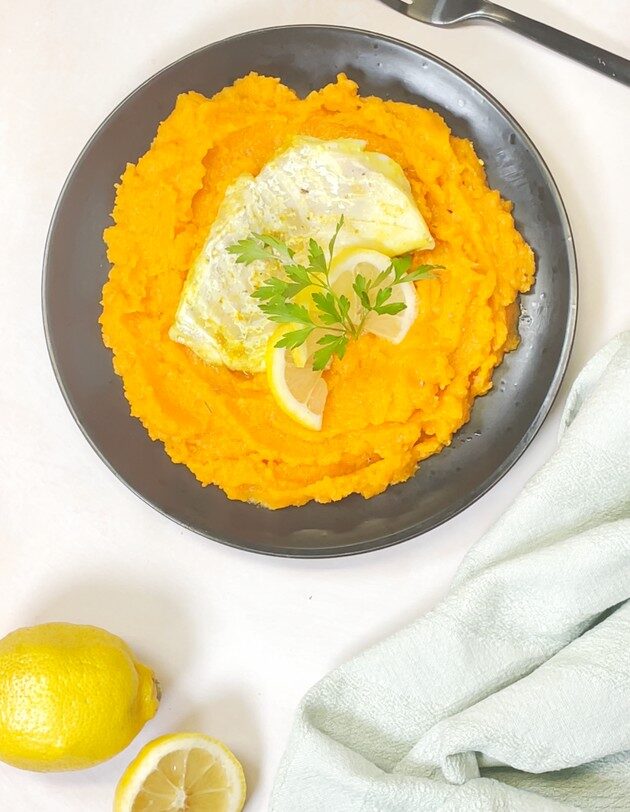 plat papillotes de picot et purée igname carotte