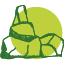 Cartoon green turtle sitting inside a bright lime green circle logo style