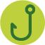 Green circular icon featuring a white curved hook like line ending in a dot at the top
