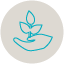 Stylized seedling with two leaves inside a beige circular badge