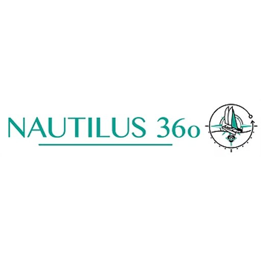 Nautilus 360 logo in teal with an underlined wordmark and a circular compass with a sailboat on the right.