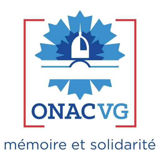 ONACVG logo featuring a blue sunburst with a white padlock, red corner borders, and the text 'ONACVG' with the motto 'mémoire et solidarité'.