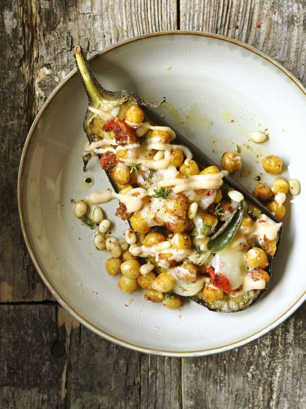 Aubergines au four aux pois chiches