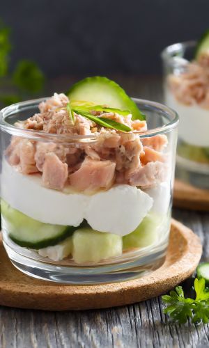 Verrines de concombre au thon