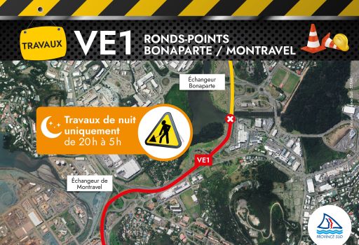 ' TRAVAUX Travaux de nuit uniquement de 20h à 5h Echangeur de Montravel RONDS-POINTS BONAPARTE / MONTRAVEL VEI