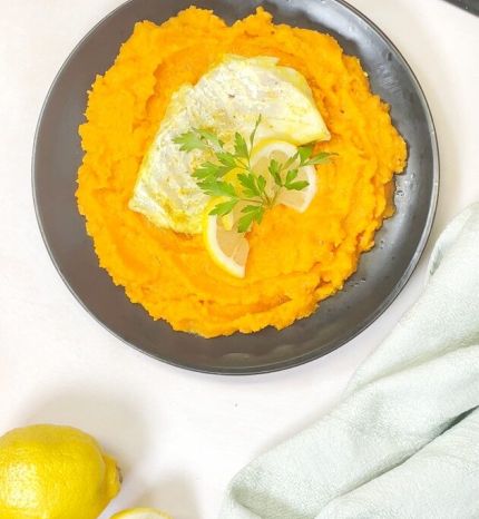 plat papillotes de picot et purée igname carotte