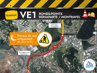 ' TRAVAUX Travaux de nuit uniquement de 20h à 5h Echangeur de Montravel RONDS-POINTS BONAPARTE / MONTRAVEL VEI