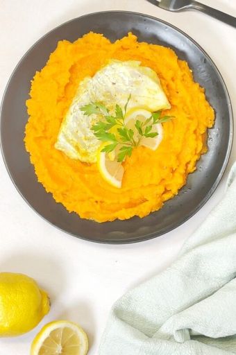 plat papillotes de picot et purée igname carotte