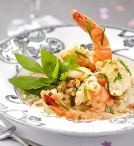 Blanquette exotique de poulet et crevette