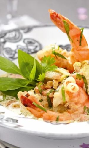 Blanquette exotique de poulet et crevette